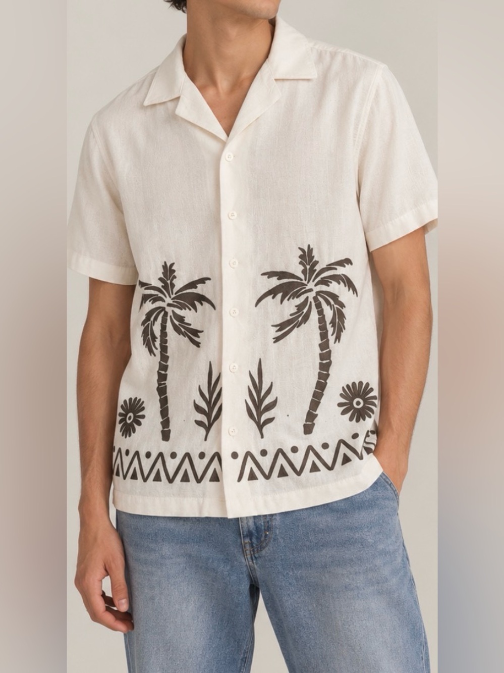 No Boundaries Men’s XS Tropical Palm Tree Camp Collar Button Down Shirt NWOT